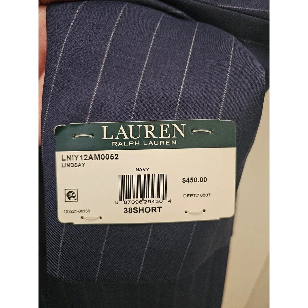 ​Lauren Ralph Lauren Mens Blazer 38S Navy Blue Pinstripe Double Breasted Lindsay